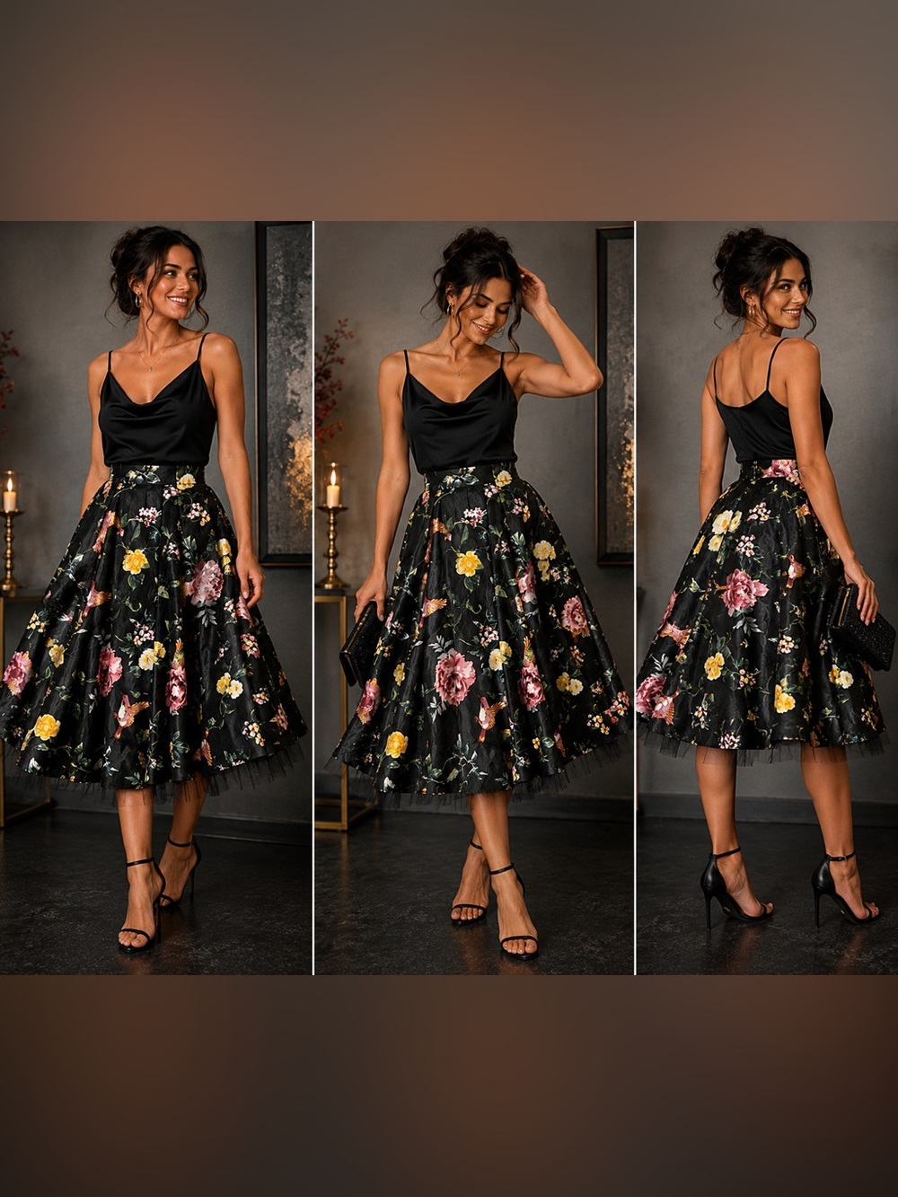 Truly 4 You Floral Hummingbird Full A-Line Midi Skirt Tulle Size M